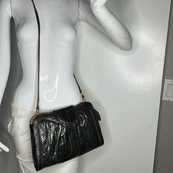 J Renee Gray Green Python Zip Top Vintage Clutch Shoulder Bag - Picture 10 of 14